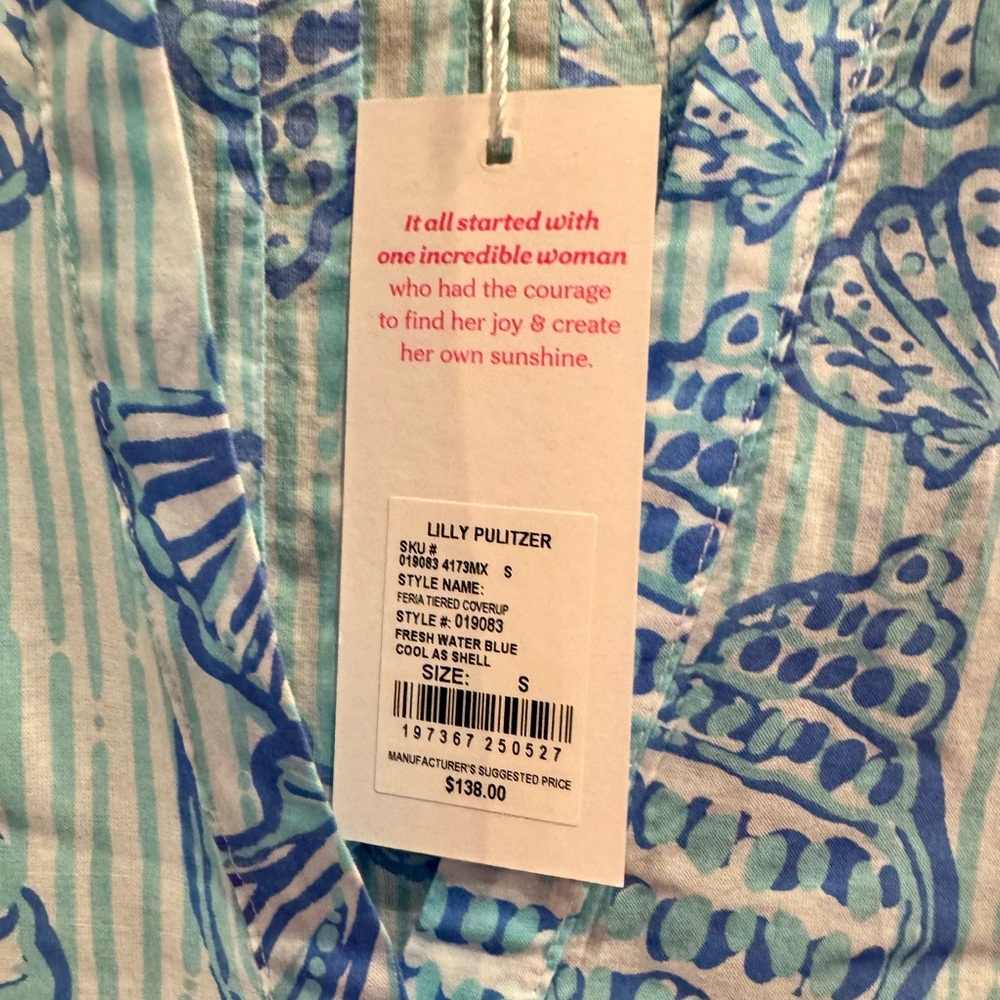 Lilly Pulitzer Féria Tiered Aqua Seashell Print Cover-Up - Picture 3 of 3